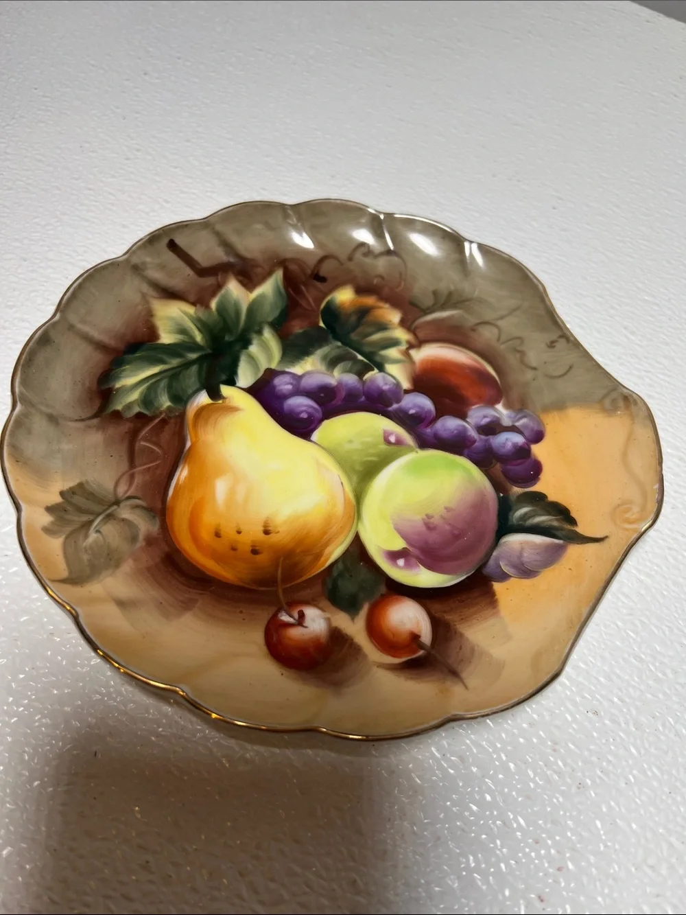 Vintage Lefton Hand-Painted Fruit Motif Porcelain Plate and Oval Bowl - Pair